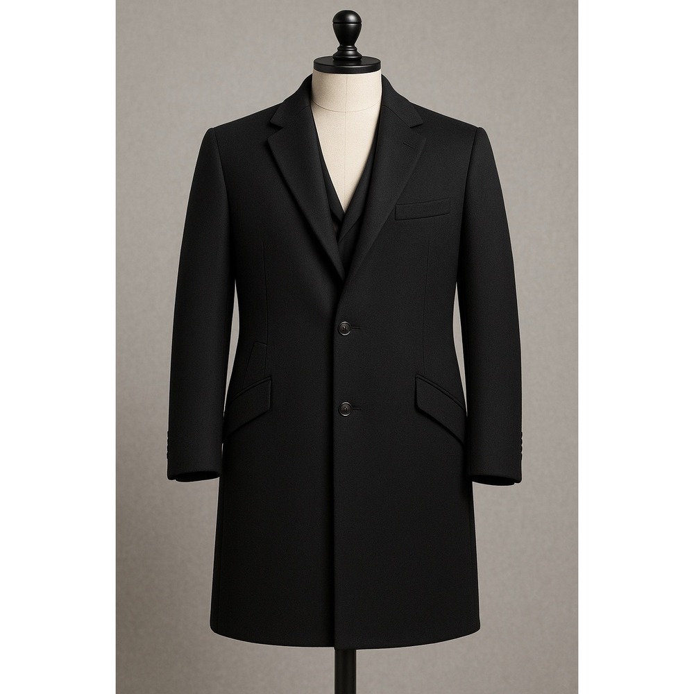 Daniel Hechter Paris Wool Cashmere‎ Black Overcoat Men's 46R Heritage Classic